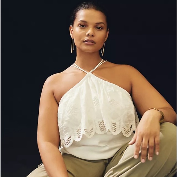 Anthropologie Tops - Anthropologie Plus Size Lace Halter Top White